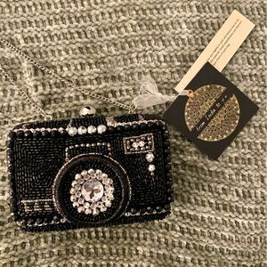 Elegant Black Beaded Camera Crossbody Bag